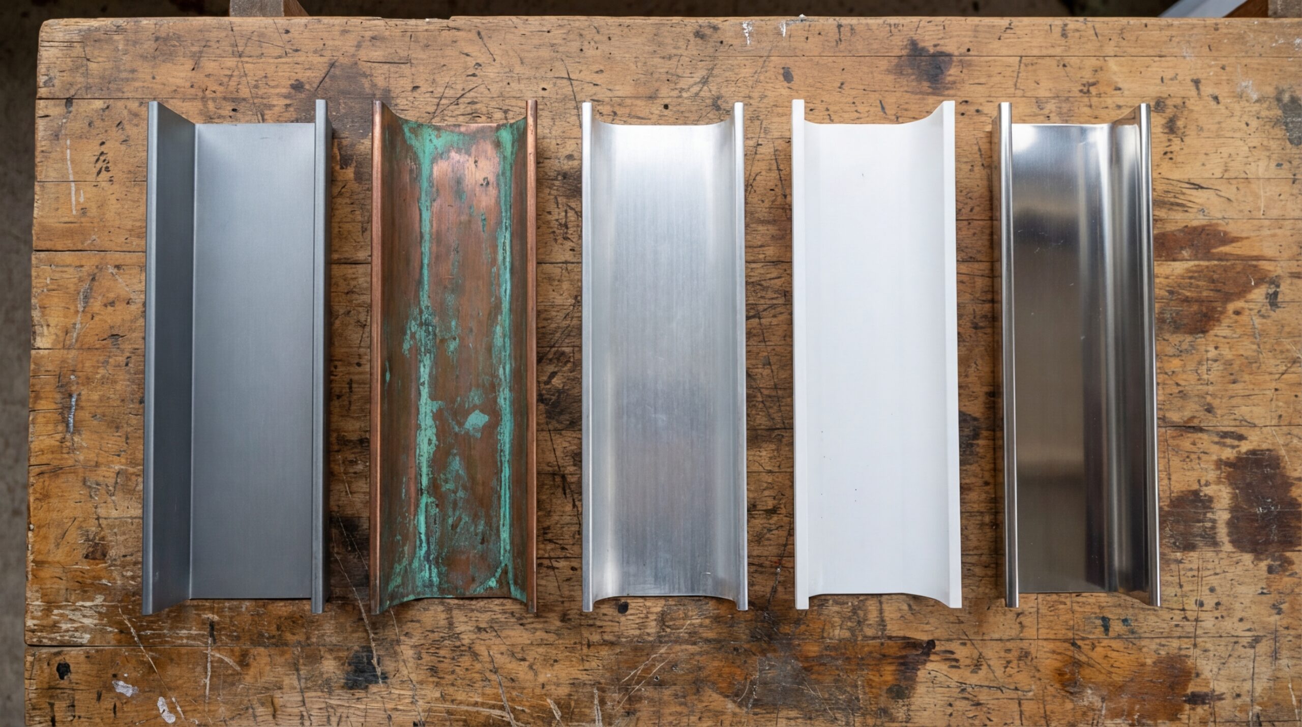 Verschiedene Dachrinnen-Materialien im Vergleich: Titanzink, Kupfer, Aluminium, Kunststoff und Edelstahl