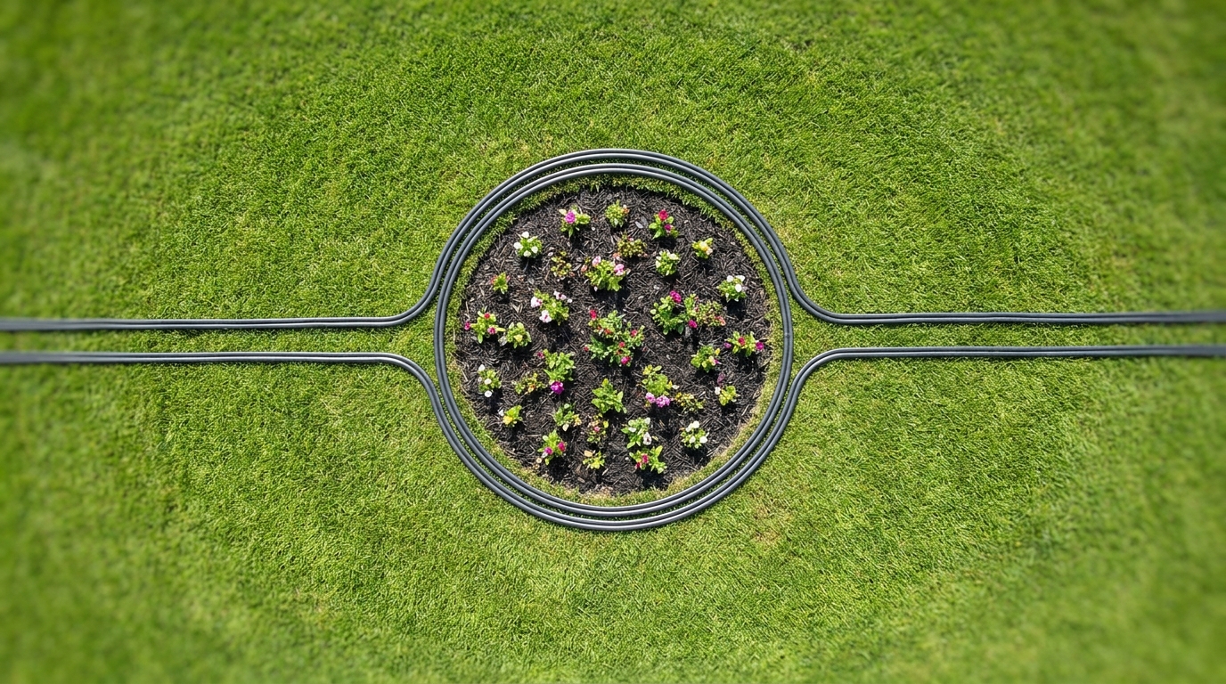 Begrenzungskabel-Verlegung um eine Garteninsel mit parallel geführtem Hin- und Rückkabel