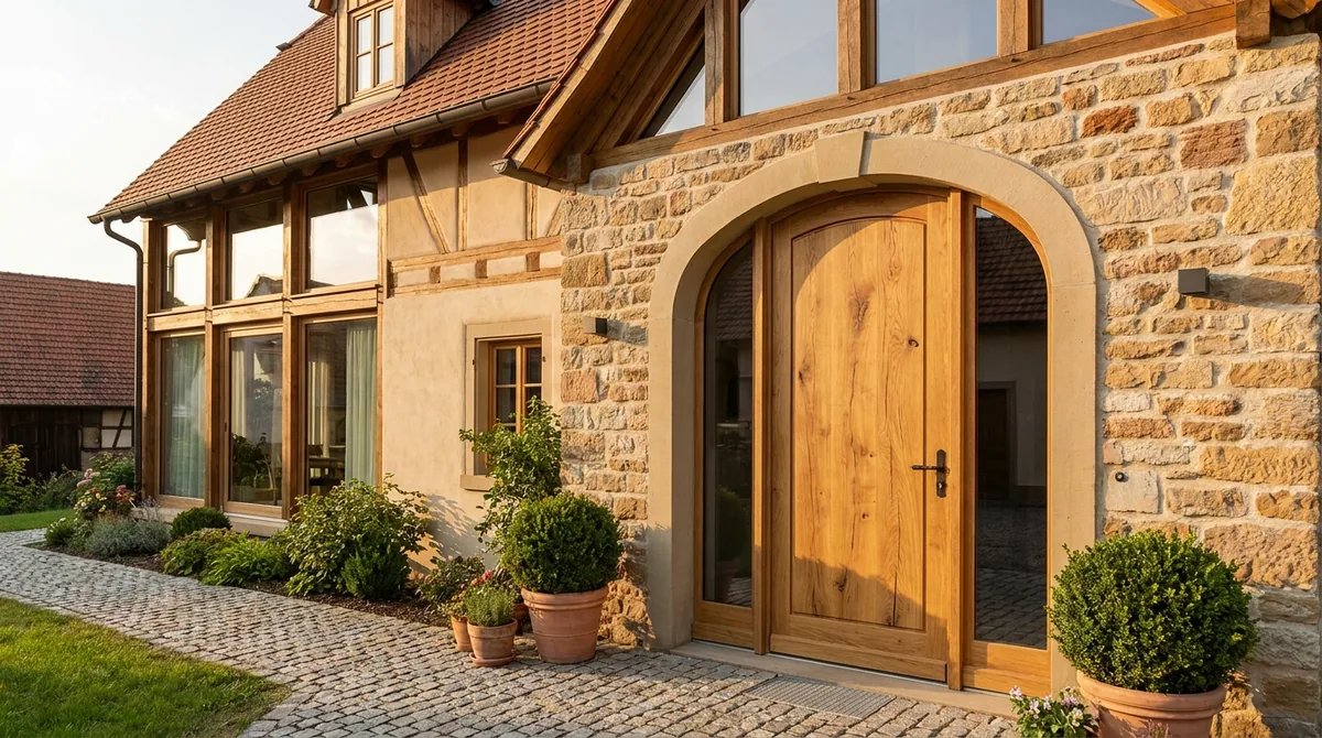 Elegante Haustür aus Eichenholz mit natürlicher Maserung
