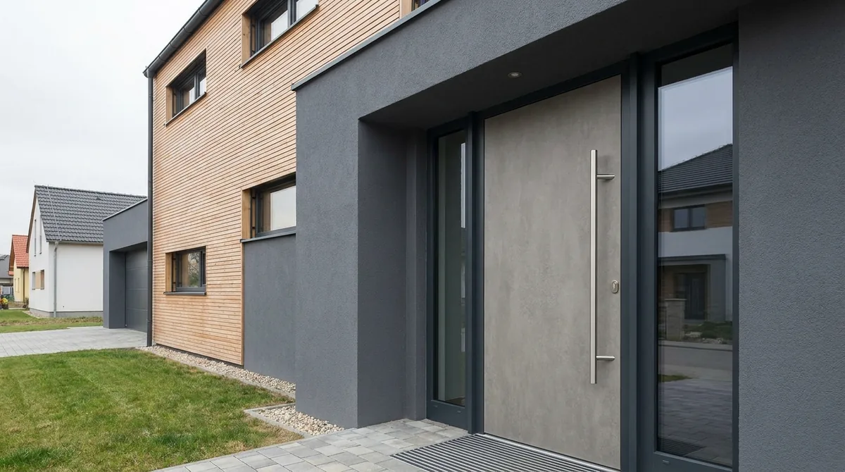 Moderne Haustür mit Keramikoberfläche in Betonoptik