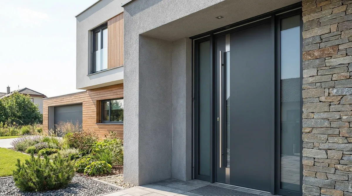 Minimalistische moderne Aluminium-Haustür mit flächenbündigem Design