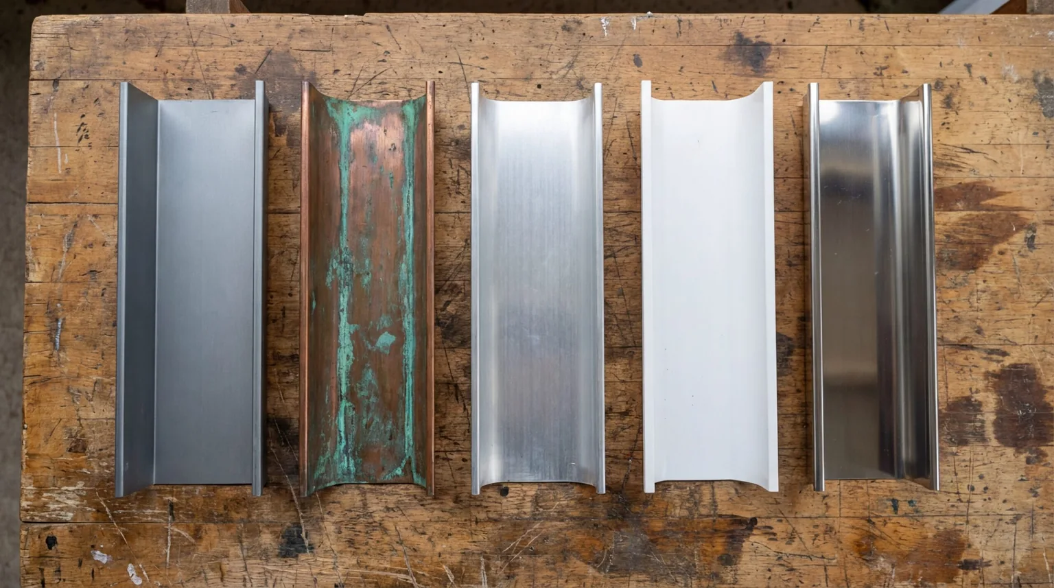 Verschiedene Dachrinnen-Materialien im Vergleich: Titanzink, Kupfer, Aluminium, Kunststoff und Edelstahl