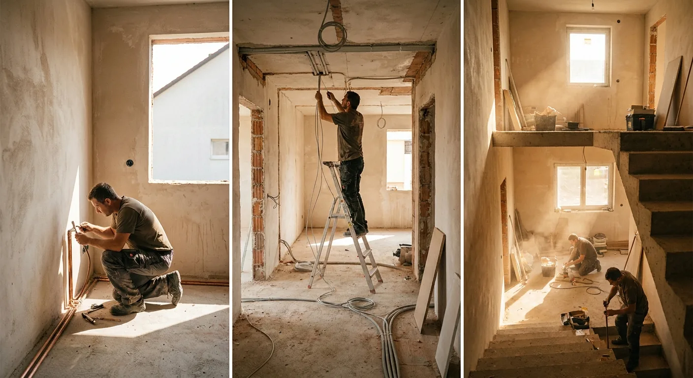 Parallele Gewerke im Innenausbau eines Einfamilienhauses